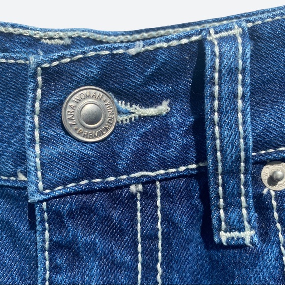 Zara Super Wide Leg Blue Jeans Medium Wash High Rise Ankle Length Denim - Picture 6 of 12